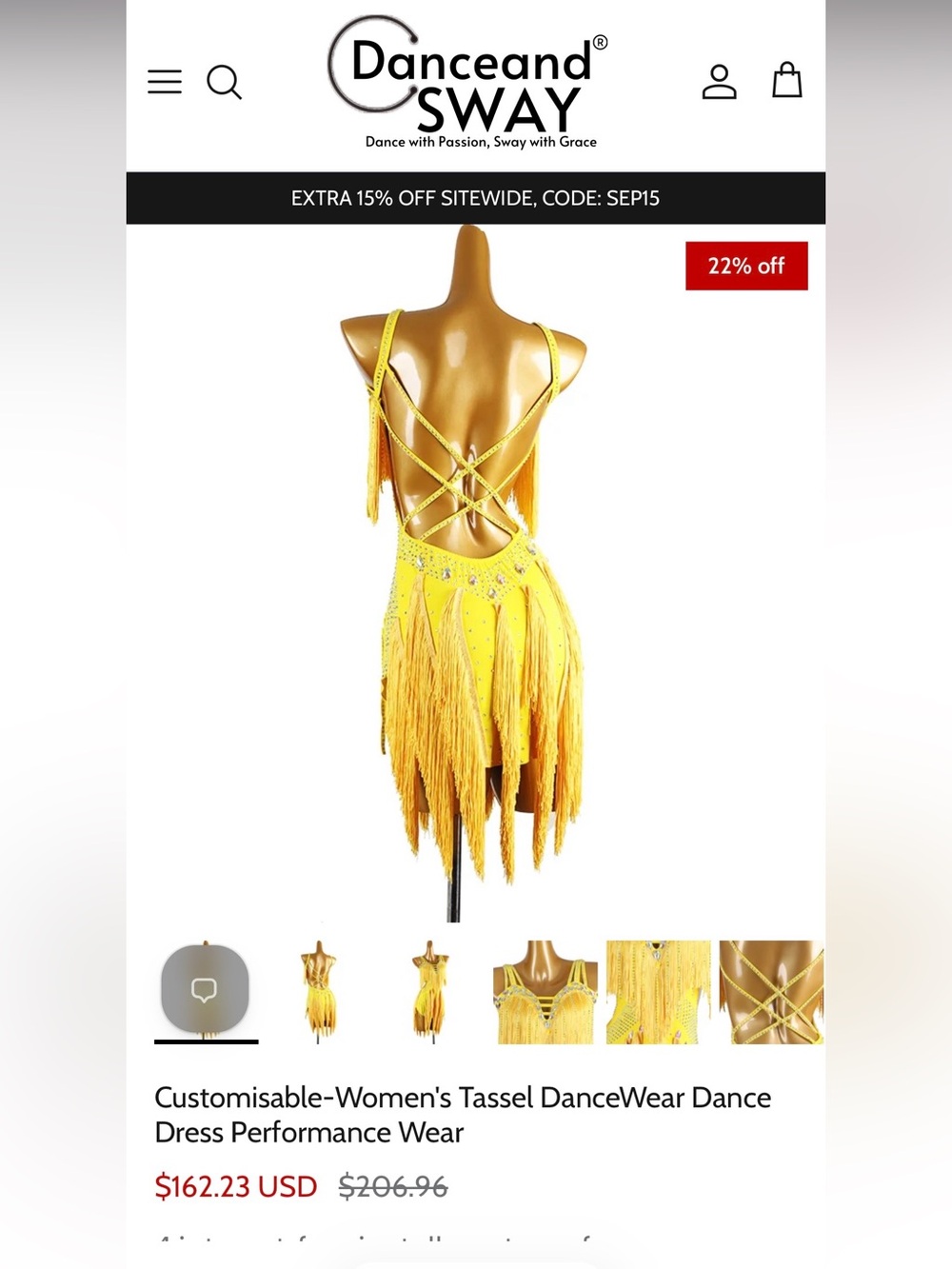 Yellow Latin Dance Performance Dress - Picture 4 of 4